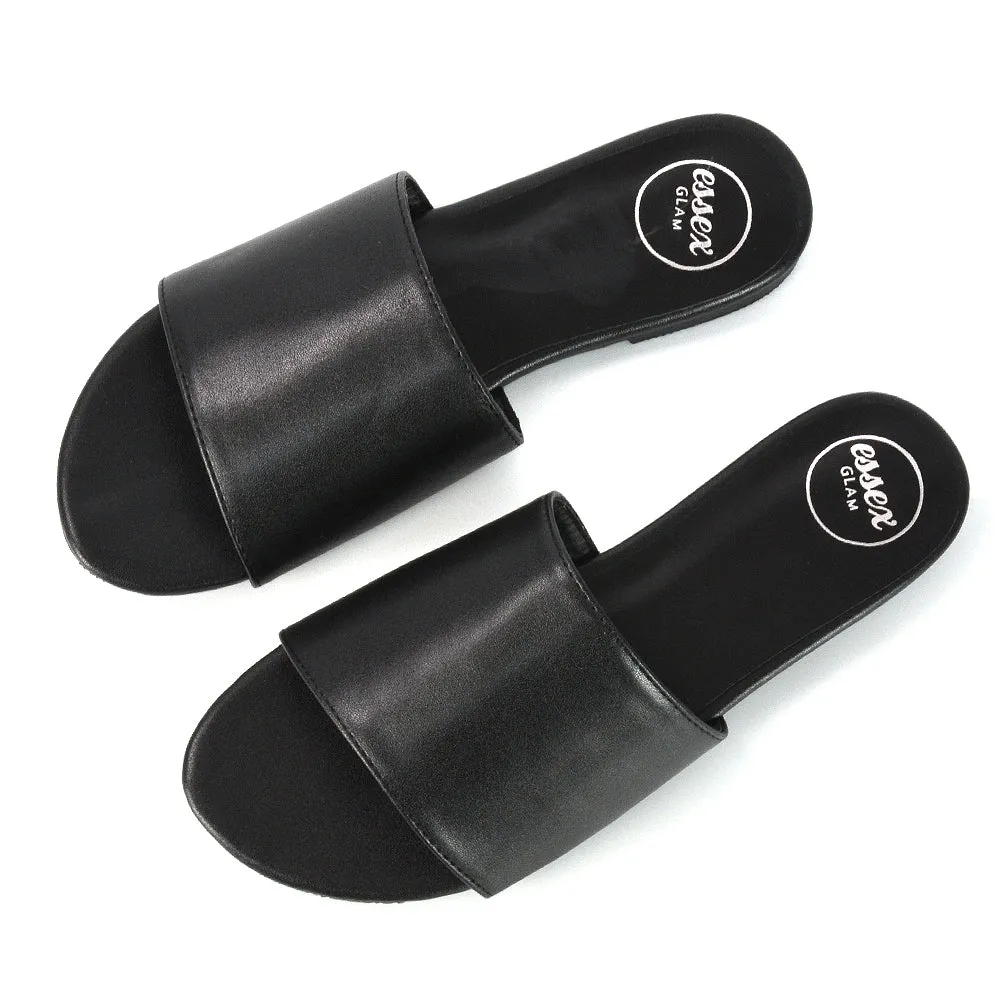 Peony Flat Strappy Slip on Slider Summer Sandals in Black Synthetic Leather sold by XYlondon product image thumbnail 3