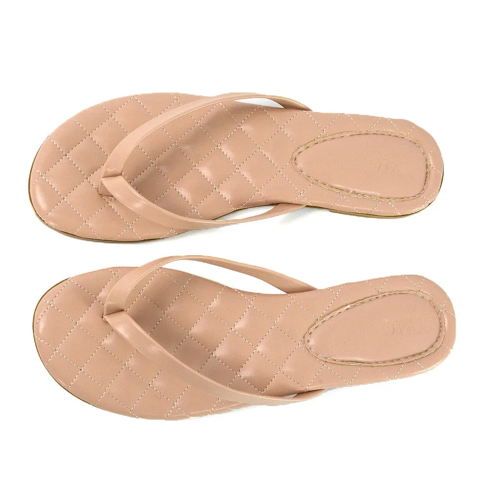 Emersyn Quilted Insole Design Flat Toe Post Flip Flops Summer Sandals in Nude sold by XYlondon product image thumbnail 2