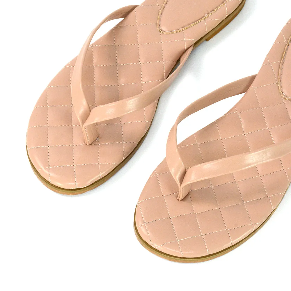 Emersyn Quilted Insole Design Flat Toe Post Flip Flops Summer Sandals in Nude sold by XYlondon product image thumbnail 4