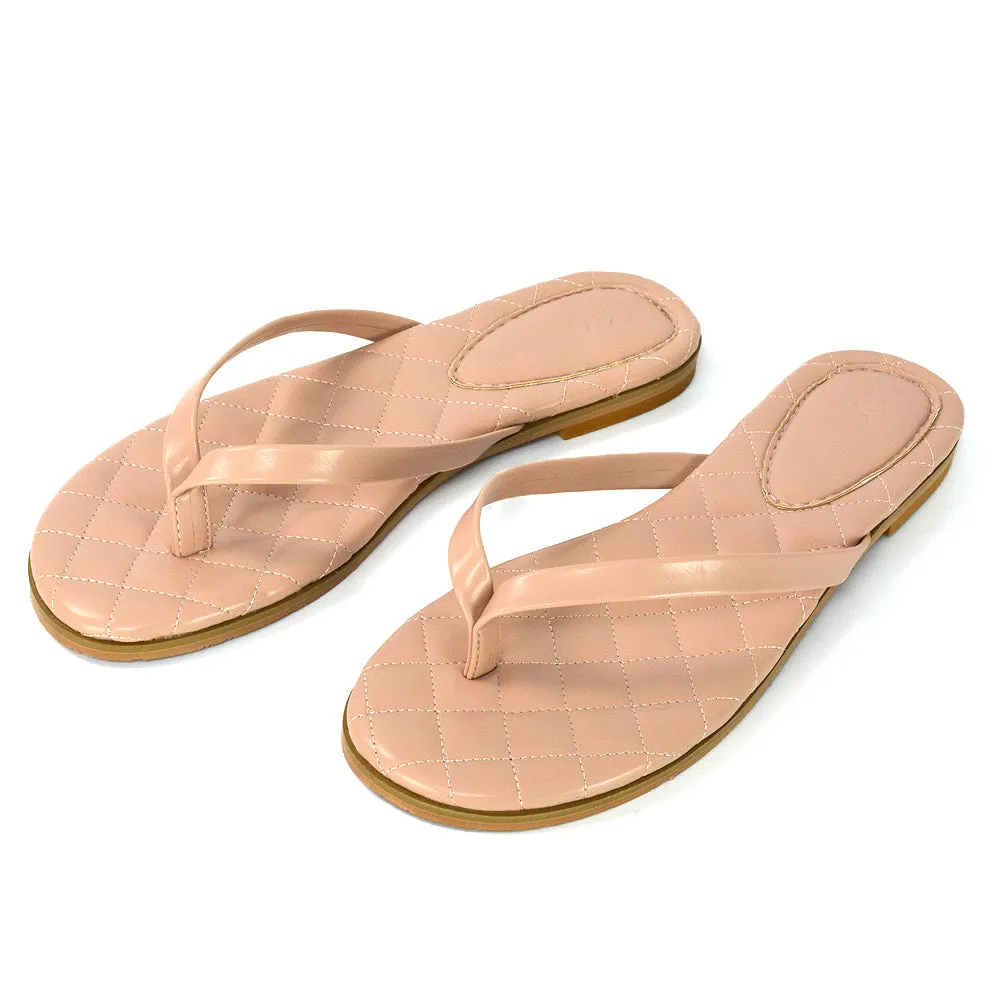 Emersyn Quilted Insole Design Flat Toe Post Flip Flops Summer Sandals in Nude sold by XYlondon product image thumbnail 5