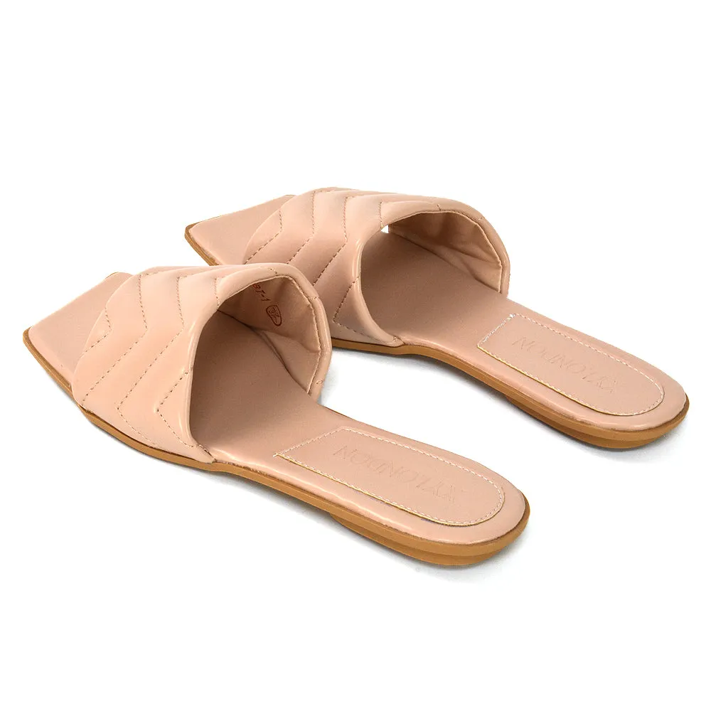 CHERRY QUILTED STRAPPY SQUARE TOE SLIDER SLIP ON SANDALS IN NUDE SYNTHETIC LEATHER sold by XYlondon product image thumbnail 5