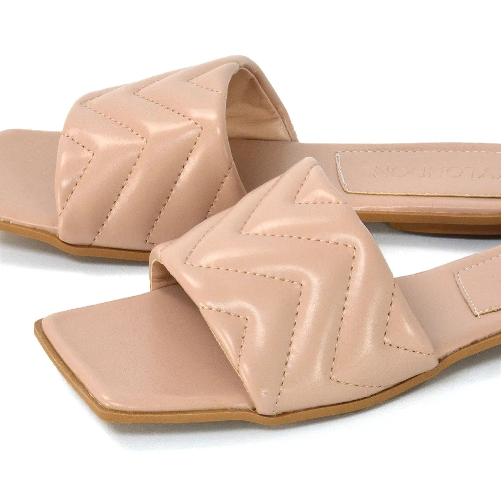 CHERRY QUILTED STRAPPY SQUARE TOE SLIDER SLIP ON SANDALS IN NUDE SYNTHETIC LEATHER sold by XYlondon product image thumbnail 2