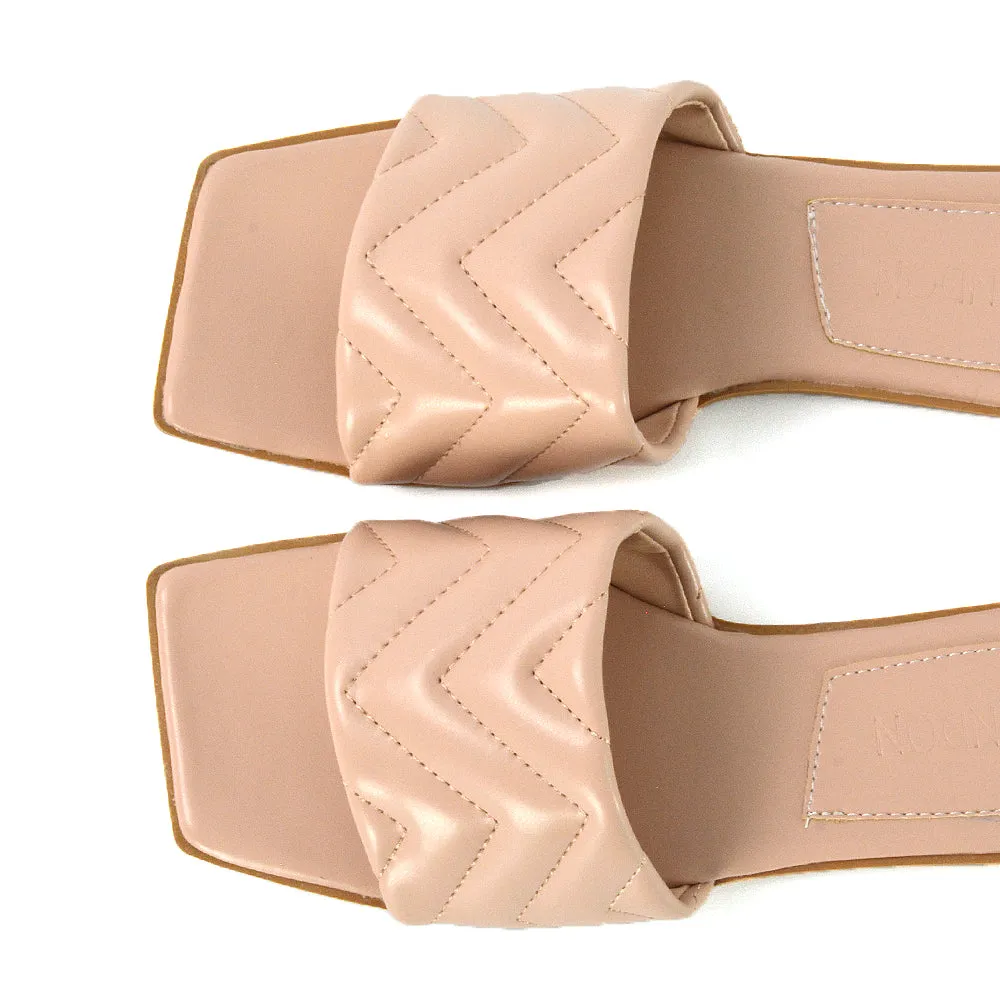 CHERRY QUILTED STRAPPY SQUARE TOE SLIDER SLIP ON SANDALS IN NUDE SYNTHETIC LEATHER sold by XYlondon product image thumbnail 4