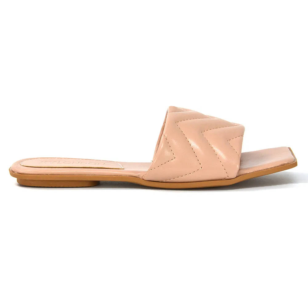 CHERRY QUILTED STRAPPY SQUARE TOE SLIDER SLIP ON SANDALS IN NUDE SYNTHETIC LEATHER sold by XYlondon product image thumbnail 3