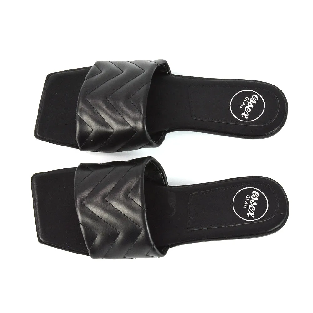 CHERRY QUILTED STRAPPY SQUARE TOE SLIDER SLIP ON SANDALS IN BLACK SYNTHETIC LEATHER sold by XYlondon product image thumbnail 2