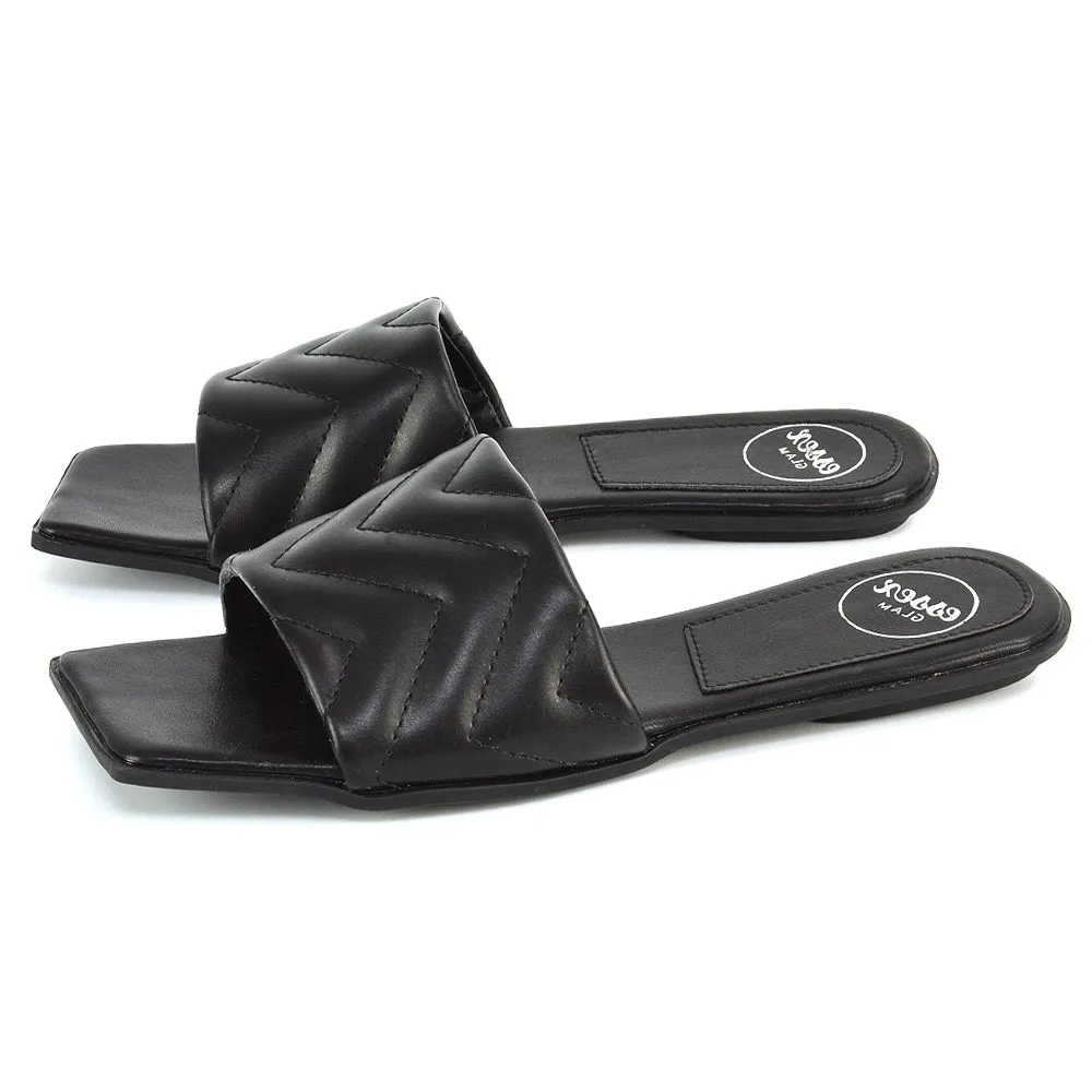 CHERRY QUILTED STRAPPY SQUARE TOE SLIDER SLIP ON SANDALS IN BLACK SYNTHETIC LEATHER sold by XYlondon product image thumbnail 5