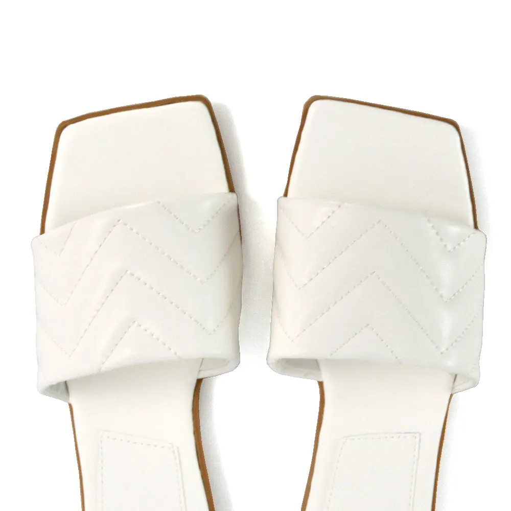 CHERRY QUILTED STRAPPY SQUARE TOE SLIDER SLIP ON SANDALS IN WHITE SYNTHETIC LEATHER sold by XYlondon product image thumbnail 4