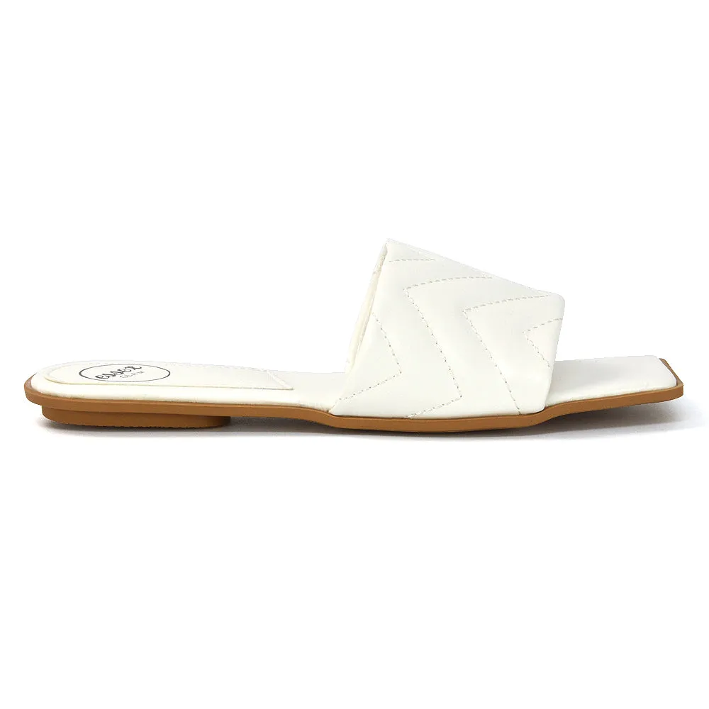CHERRY QUILTED STRAPPY SQUARE TOE SLIDER SLIP ON SANDALS IN WHITE SYNTHETIC LEATHER sold by XYlondon product image thumbnail 3