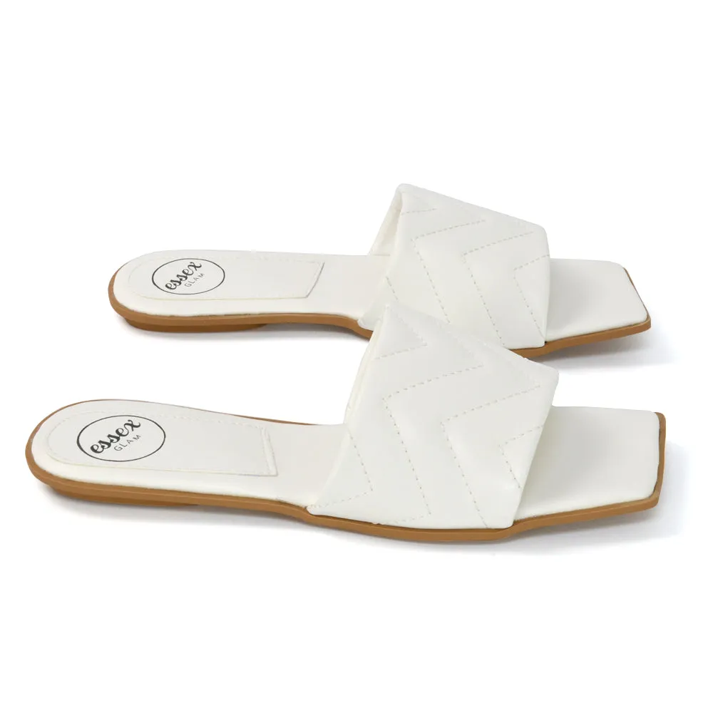 CHERRY QUILTED STRAPPY SQUARE TOE SLIDER SLIP ON SANDALS IN WHITE SYNTHETIC LEATHER sold by XYlondon product image thumbnail 2