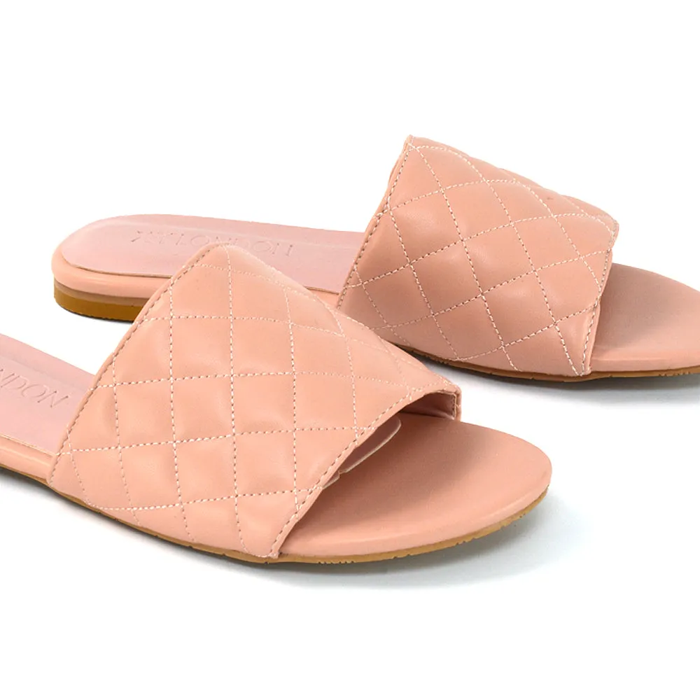 Saylor Quilted Strappy Flat Slider Summer Holiday Sandals in Pink Synthetic Leather sold by XYlondon product image thumbnail 4