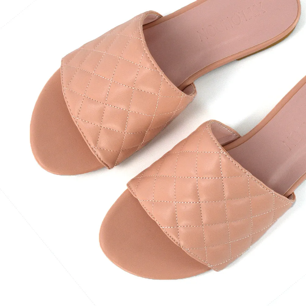 Saylor Quilted Strappy Flat Slider Summer Holiday Sandals in Pink Synthetic Leather sold by XYlondon product image thumbnail 2