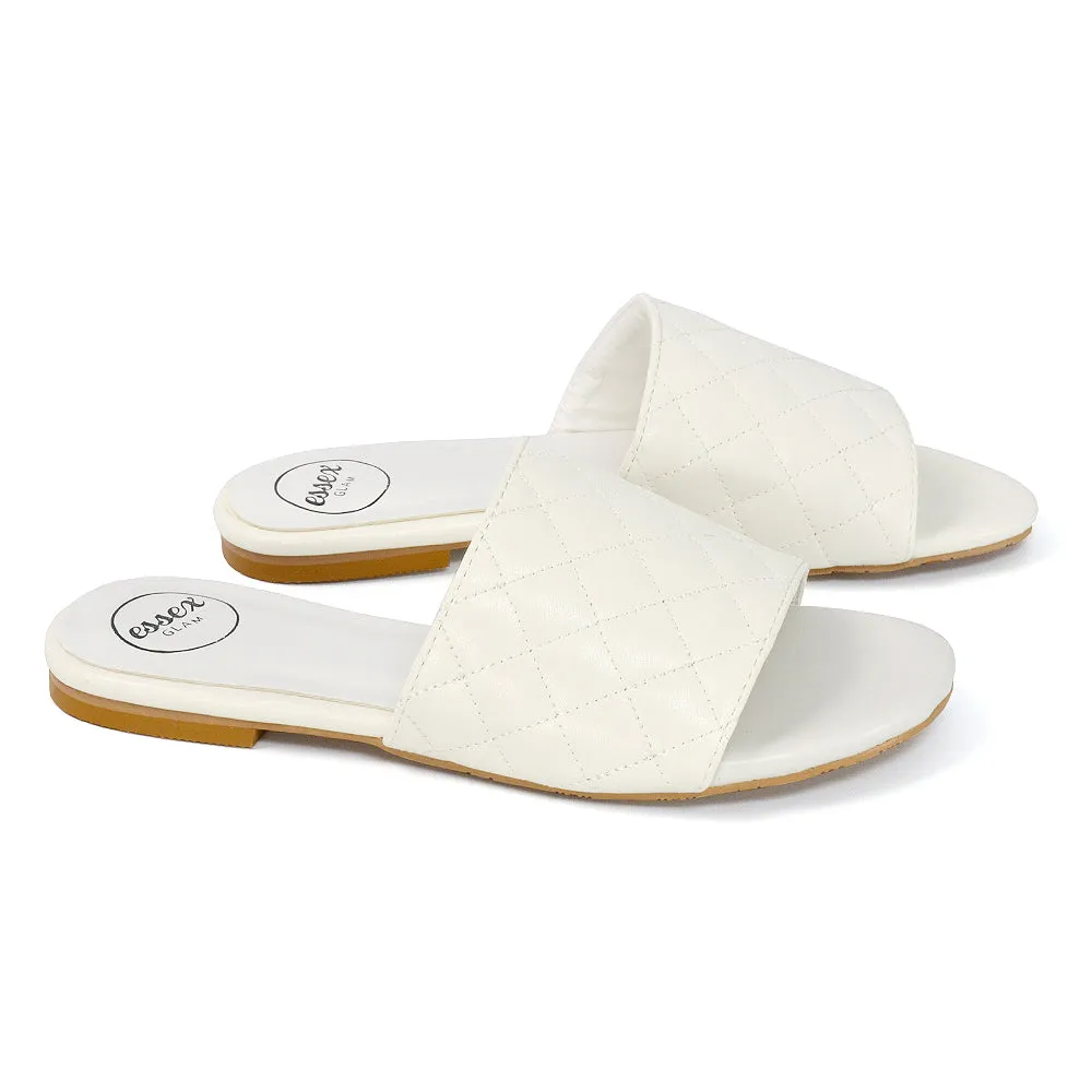 Saylor Quilted Detail Strappy Holiday Sandal Flat Sliders in White Synthetic Leather sold by XYlondon product image thumbnail 4