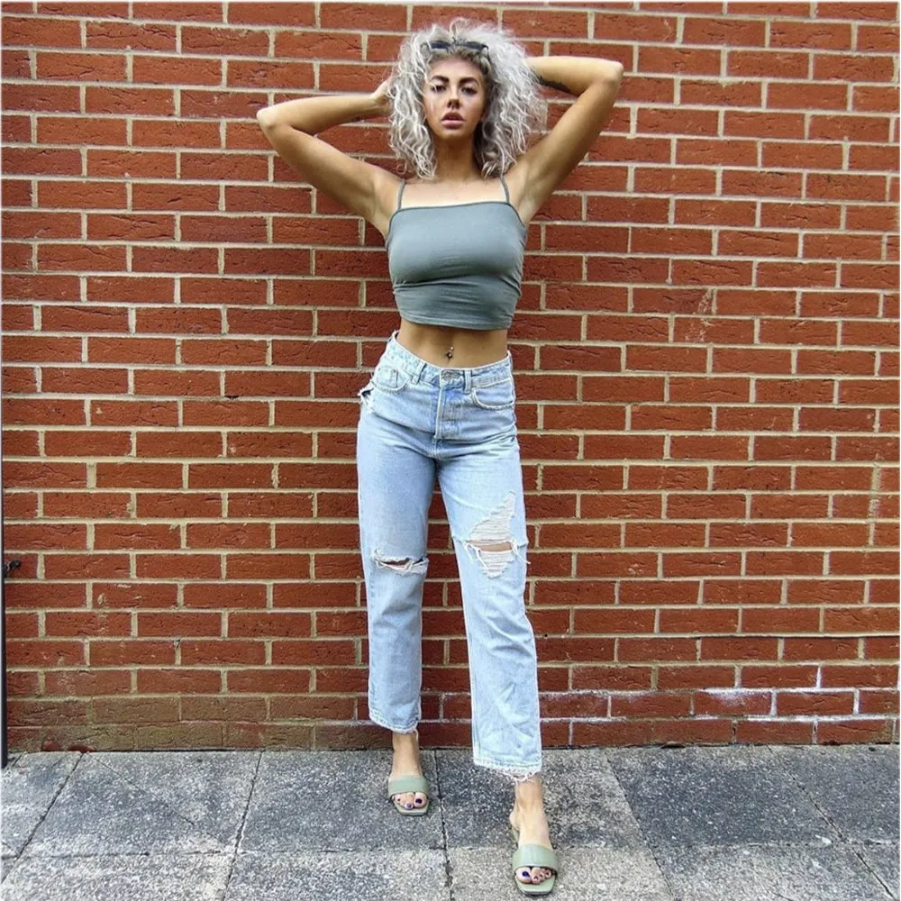 Kenna Flat Mule Strappy Square Toe Sandal Sliders in Green Synthetic Leather sold by XYlondon product image thumbnail 2