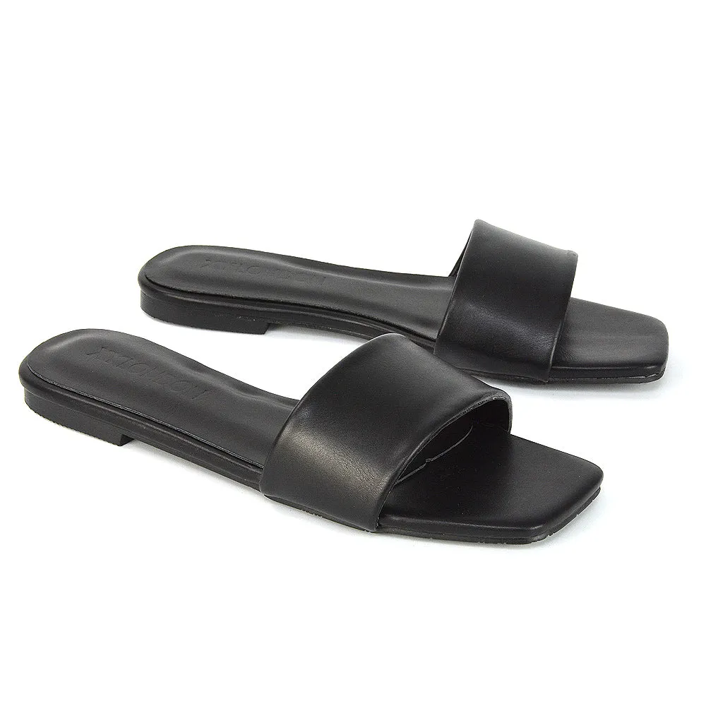 Kenna Flat Mule Strappy Square Toe Sandal Sliders in White Synthetic Leather sold by XYlondon product image thumbnail 4