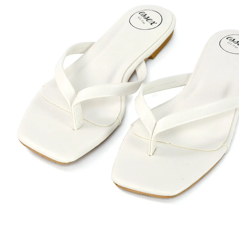 Cody Flat Slip On Square Toe Thong Flip Flop Summer Sandal Slides In White Synthetic Leather sold by XYlondon product image thumbnail 2