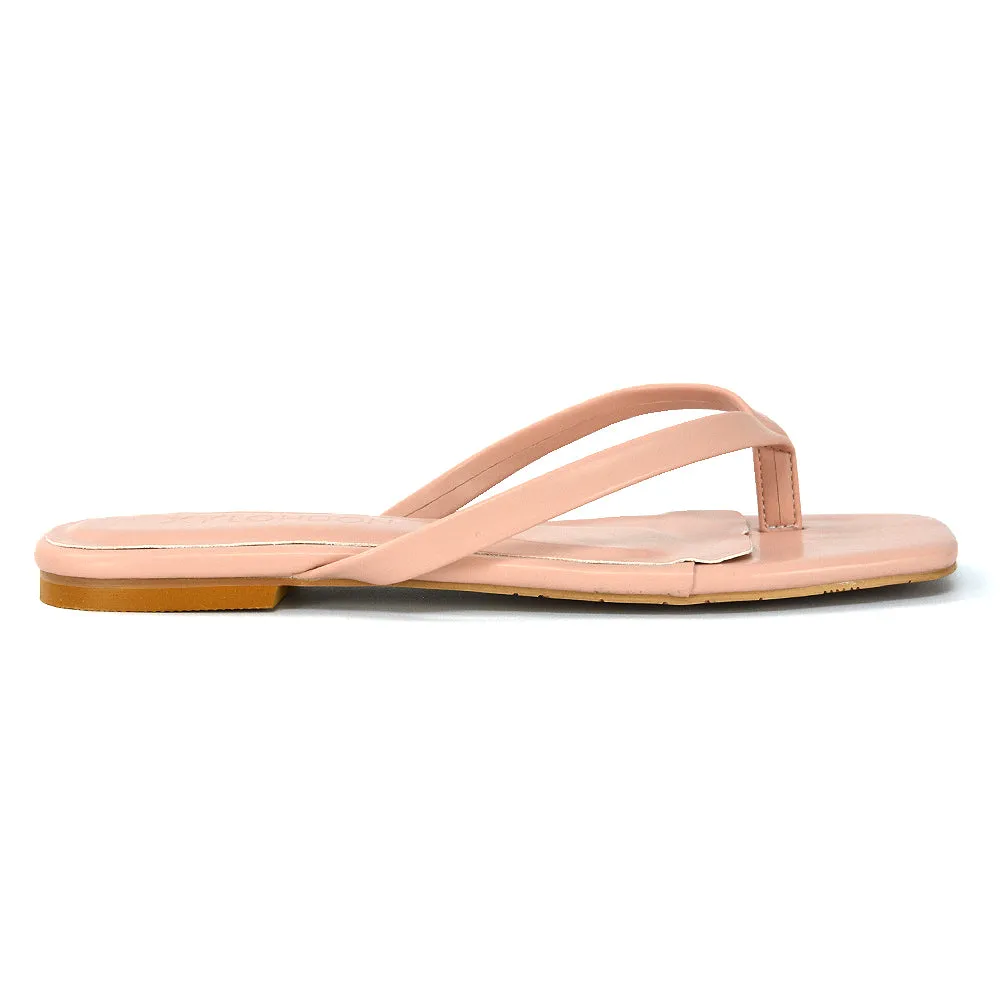 Cody Flat Slip On Square Toe Flip Flop Thong Slide Sandals In Pink Synthetic Leather sold by XYlondon product image thumbnail 3