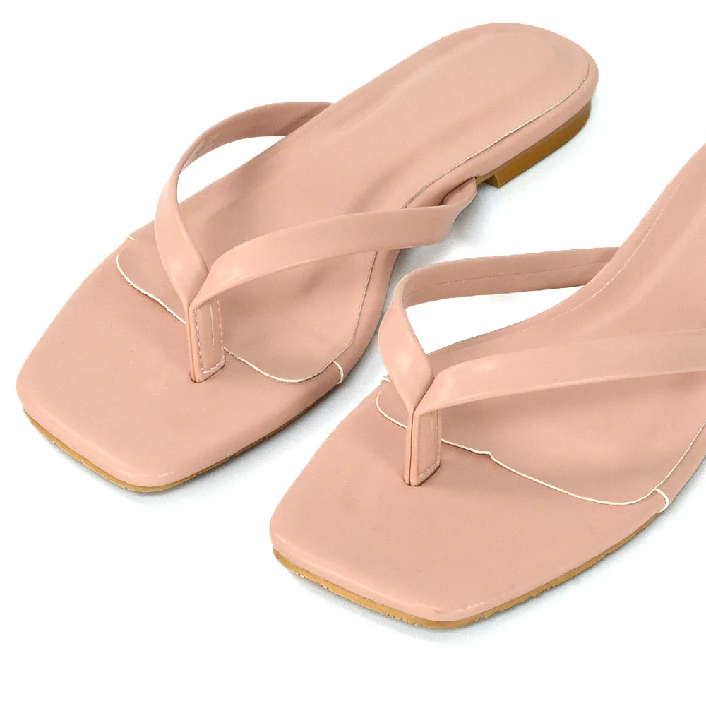 Cody Flat Slip On Square Toe Flip Flop Thong Slide Sandals In Pink Synthetic Leather sold by XYlondon product image thumbnail 2
