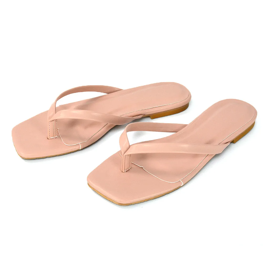 Cody Flat Slip On Square Toe Flip Flop Thong Slide Sandals In Pink Synthetic Leather sold by XYlondon product image thumbnail 5