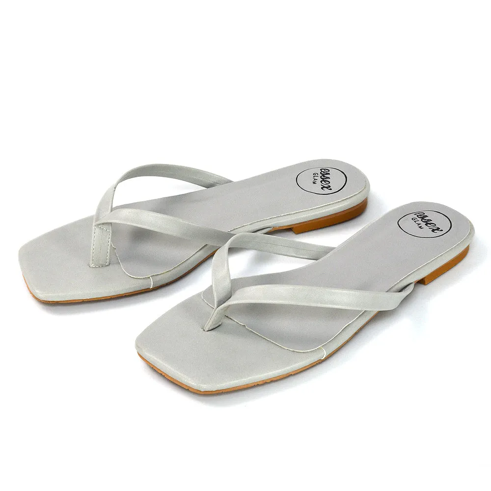 Cody Flat Slip On Square Toe Flip Flop Thong Slide Sandals In Stone Synthetic Leather sold by XYlondon product image thumbnail 5
