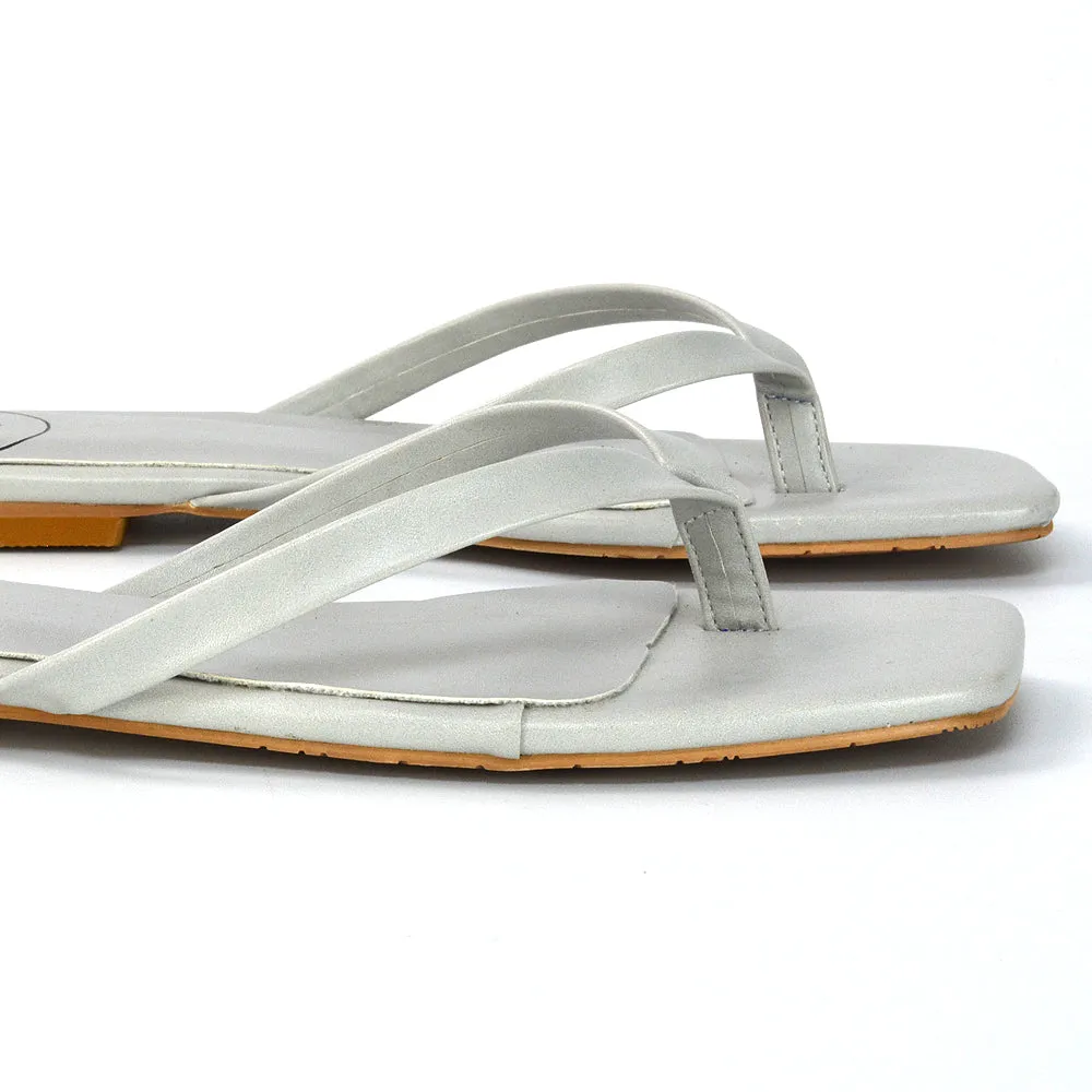 Cody Flat Slip On Square Toe Flip Flop Thong Slide Sandals In Stone Synthetic Leather sold by XYlondon product image thumbnail 4