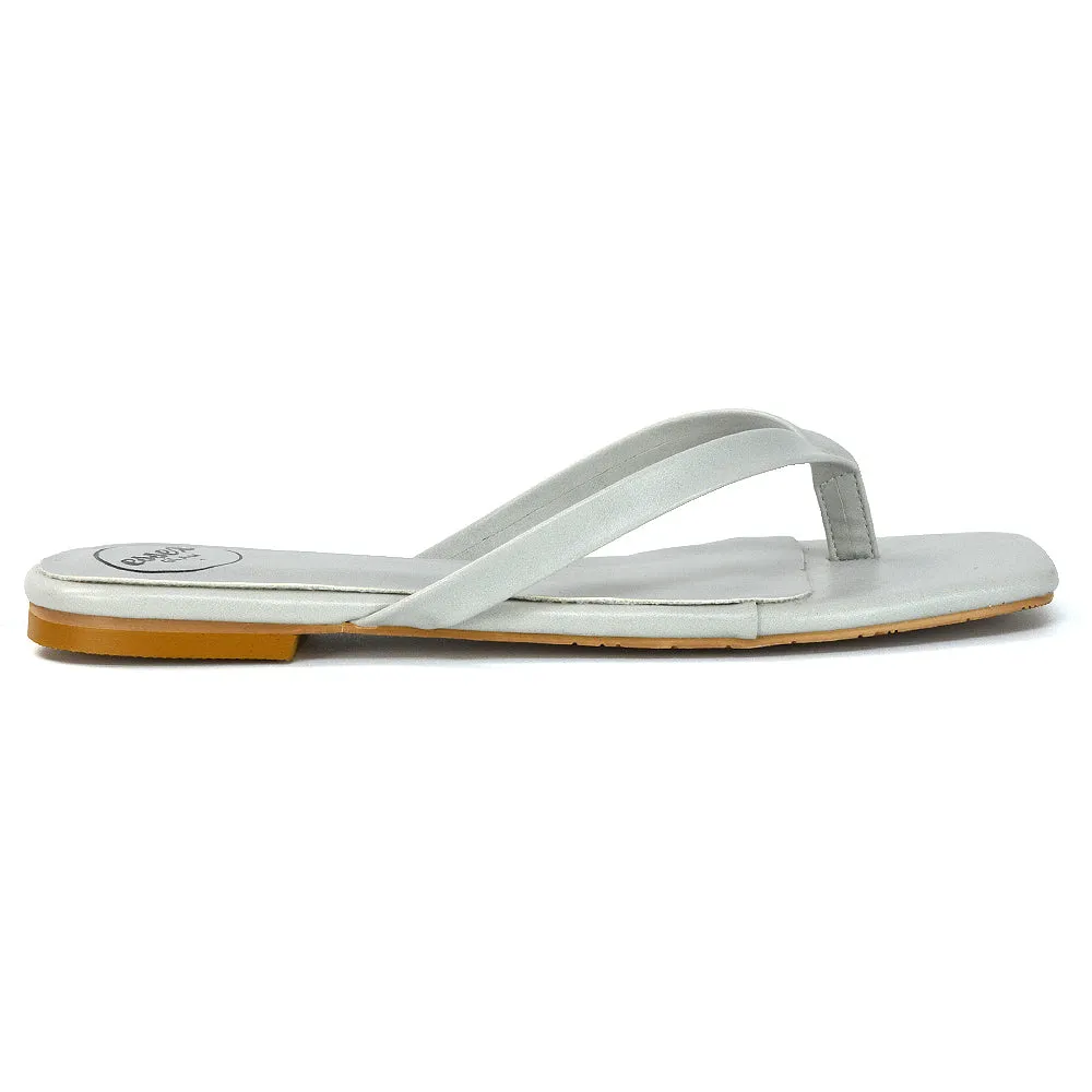 Cody Flat Slip On Square Toe Flip Flop Thong Slide Sandals In Stone Synthetic Leather sold by XYlondon product image thumbnail 3