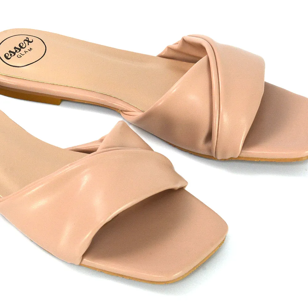 Pippa Twisted Strap Square Toe Flat Sandal Sliders in Nude Synthetic Leather sold by XYlondon product image thumbnail 4