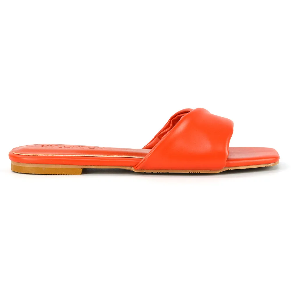 Pippa Twisted Strap Square Toe Flat Sandal Sliders in Orange Synthetic Leather sold by XYlondon product image thumbnail 3