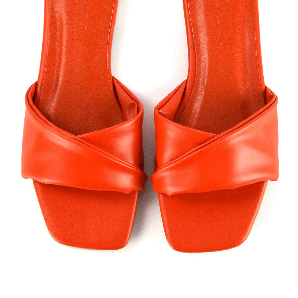 Pippa Twisted Strap Square Toe Flat Sandal Sliders in Orange Synthetic Leather sold by XYlondon product image thumbnail 4
