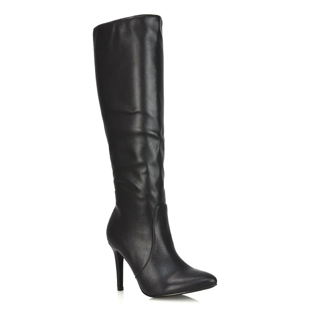 Bree Pointed Toe Zip-up Stiletto Heel Knee High Boots in Black Synthetic Leather sold by XYlondon product image thumbnail 2