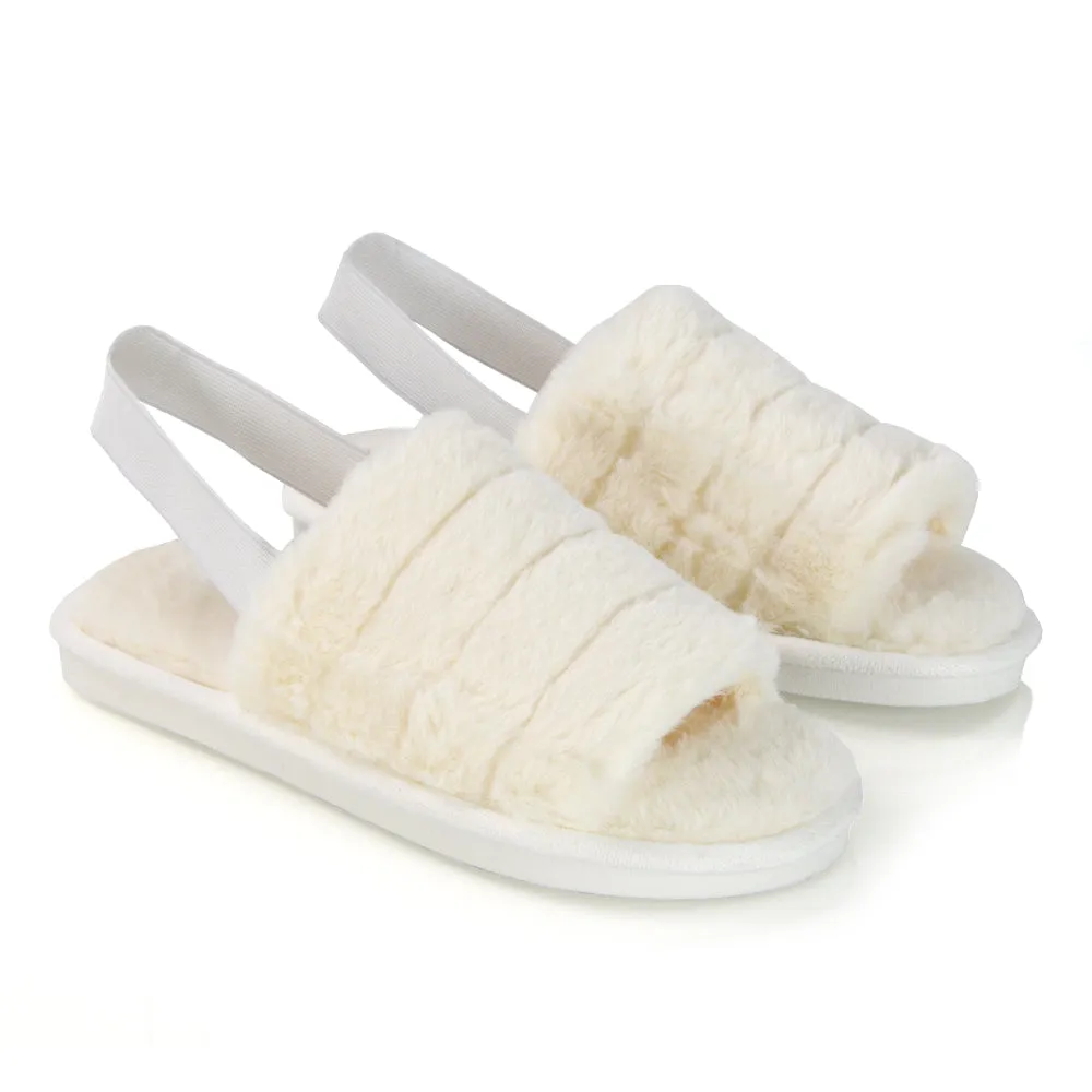 Lana Faux Fur Sling Back Ribbed Strappy Soft Cosy Fluffy Slippers in Multi sold by XYlondon product image thumbnail 4