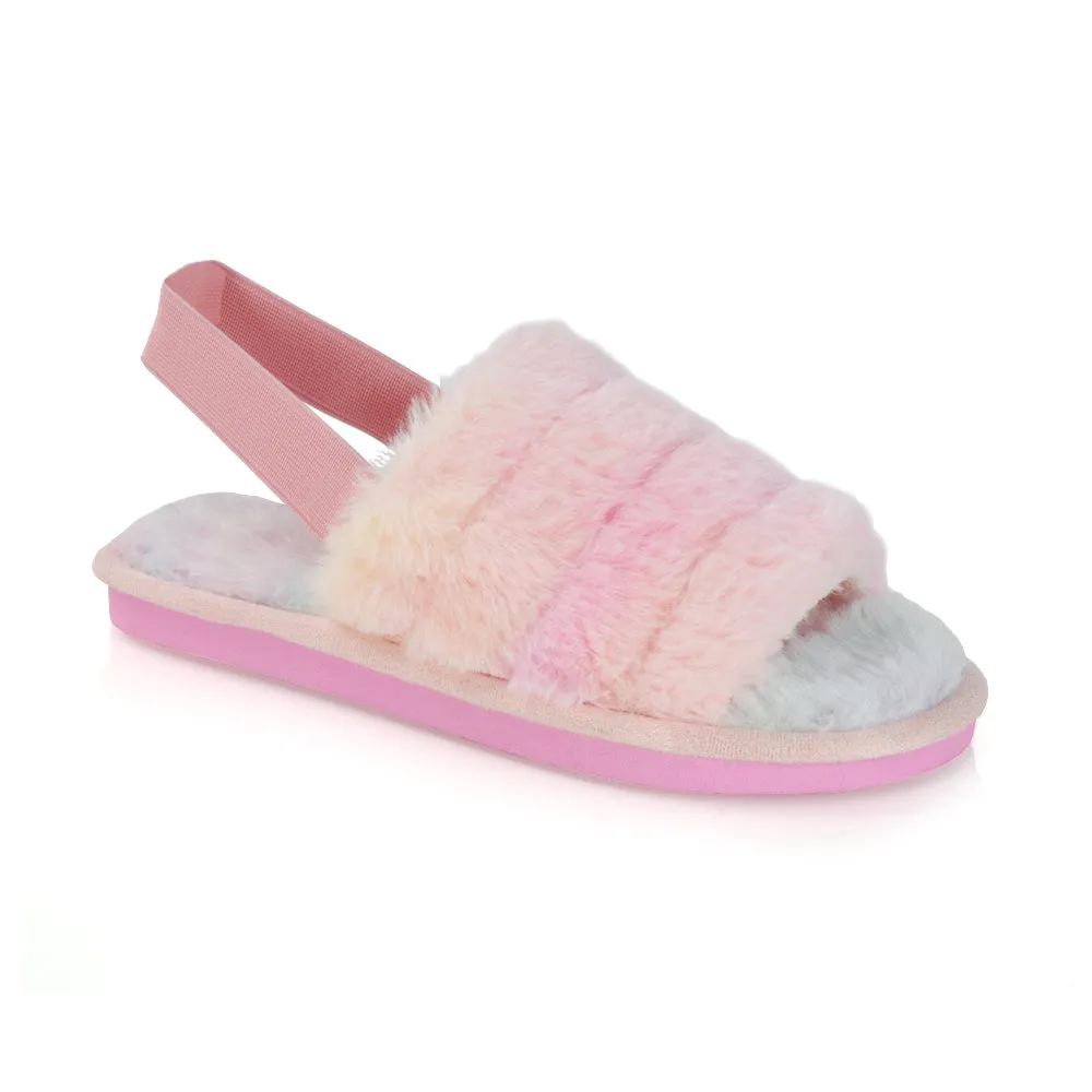 Lana Faux Fur Sling Back Ribbed Strappy Soft Cosy Fluffy Slippers in Multi sold by XYlondon product image thumbnail 2