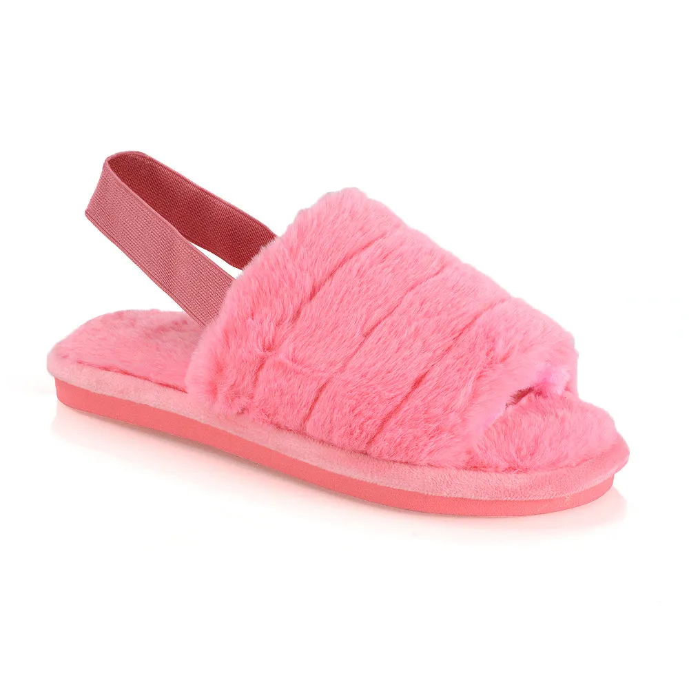Lana Faux Fur Sling Back Ribbed Strappy Soft Cosy Fluffy Slippers in Pink sold by XYlondon product image thumbnail 2