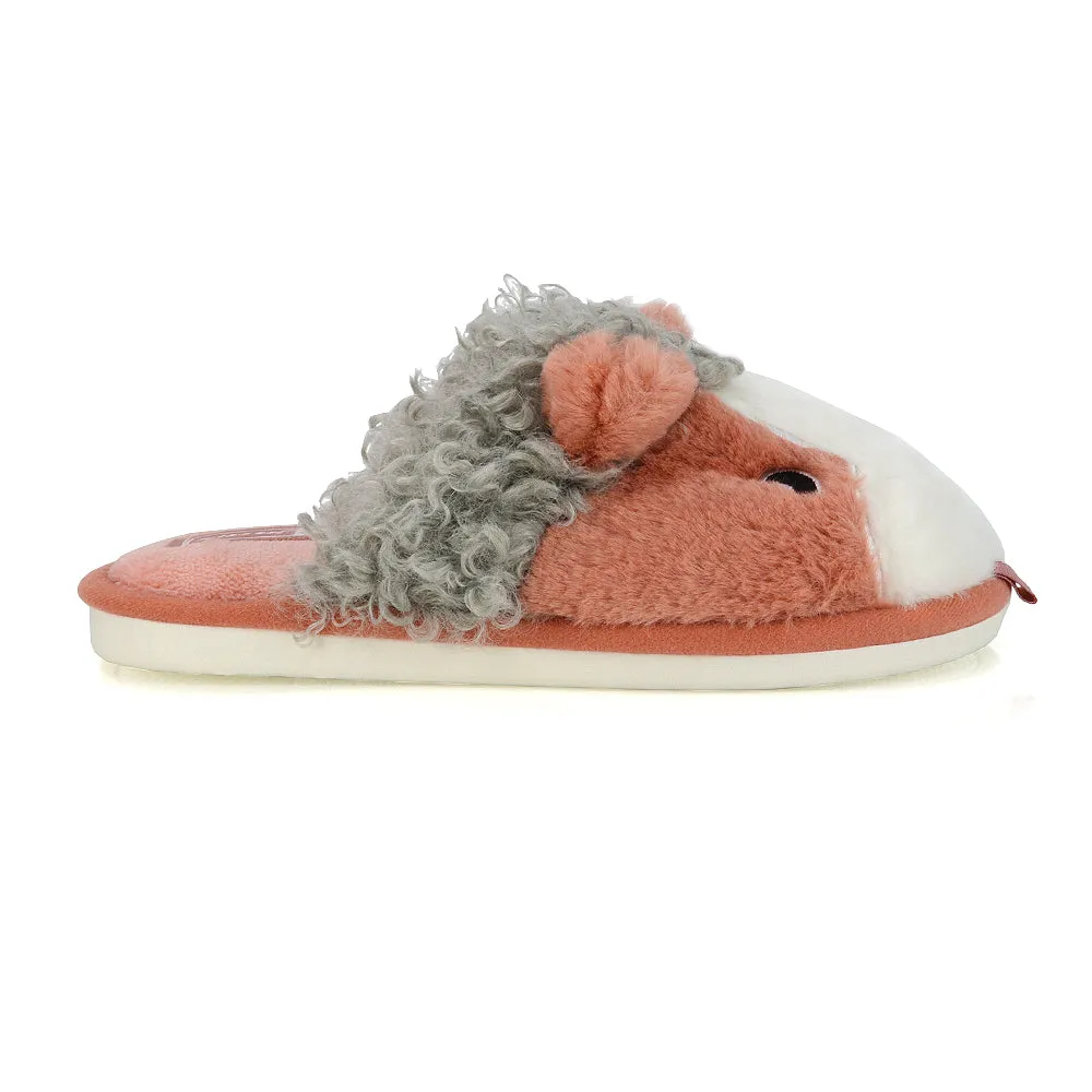 Dinah Faux Fur Fluffy Animal Design Cosy Close Toe Flat Mule Slippers in Orange sold by XYlondon product image thumbnail 2
