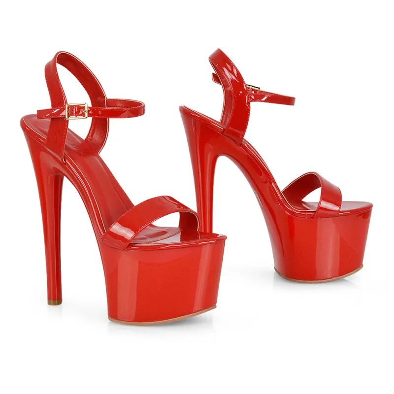Matilda Womens Statement Strappy Sky High Stiletto Platform Heels in Red Patent sold by XYlondon