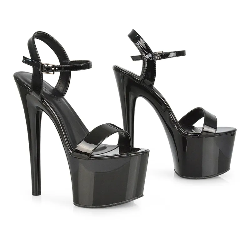 Matilda Womens Statement Strappy Sky High Stiletto Platform Heels in Black Patent sold by XYlondon