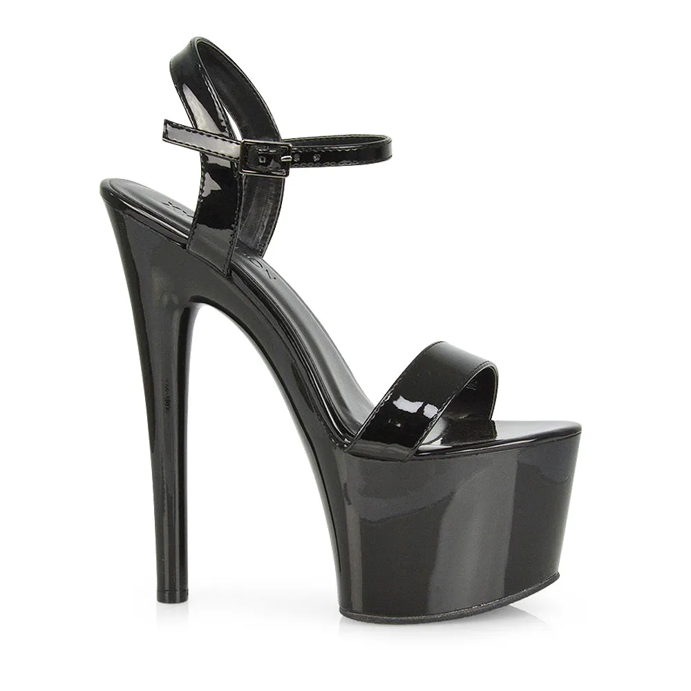 Matilda Womens Statement Strappy Sky High Stiletto Platform Heels in Black Patent sold by XYlondon product image thumbnail 3