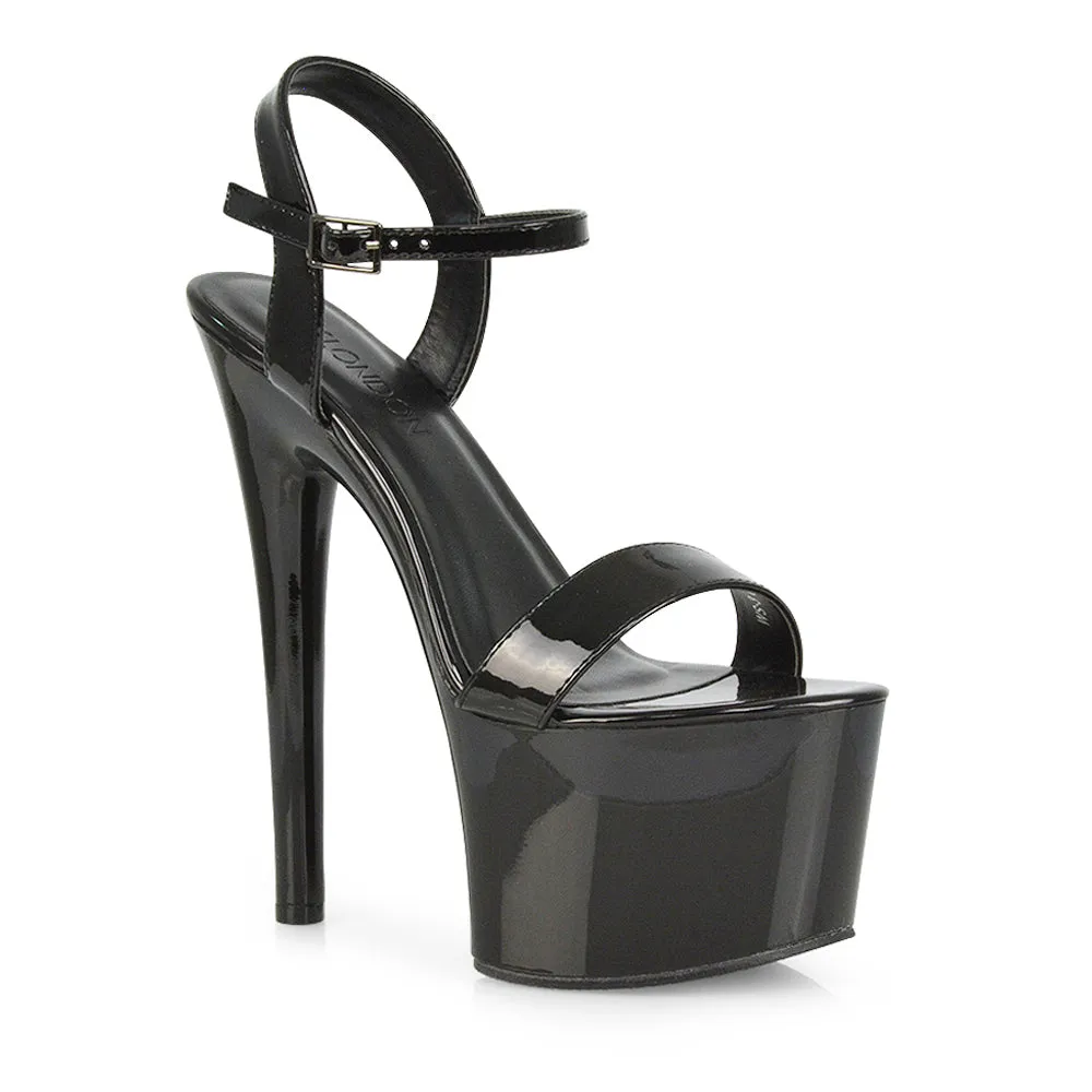 Matilda Womens Statement Strappy Sky High Stiletto Platform Heels in Black Patent sold by XYlondon product image thumbnail 2