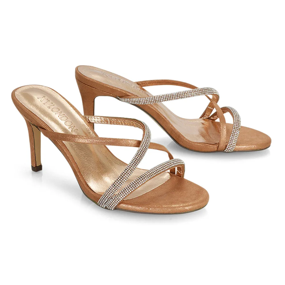 Teddie Diamante Cross Over Strappy Sandal Stiletto High Mule Heels in Rose Gold sold by XYlondon product image thumbnail 4