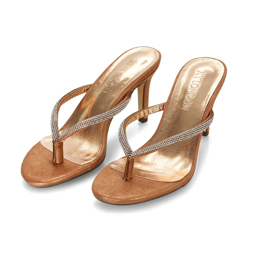 Tiami Thong Strap Slip On Stiletto Diamante Heeled Sandal Mules in Rose Gold sold by XYlondon product image thumbnail 4