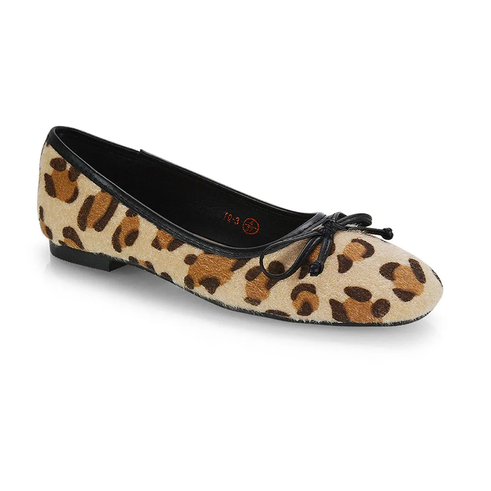 Lizzy Bow Detailing Flat Square Toe Ballerina Pump Shoes in Leopard sold by XYlondon product image thumbnail 2
