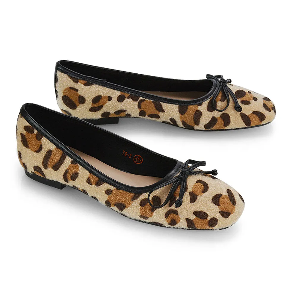 Lizzy Bow Detailing Flat Square Toe Ballerina Pump Shoes in Leopard sold by XYlondon product image thumbnail 4