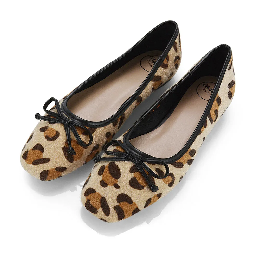 Lizzy Bow Detailing Flat Square Toe Ballerina Pump Shoes in Leopard sold by XYlondon product image thumbnail 3