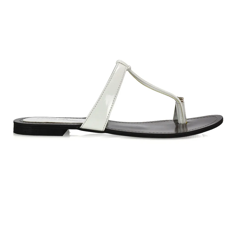 Lala Flat Strappy Diamante Detail Toe Ring Slider Summer Sandals in White sold by XYlondon product image thumbnail 2