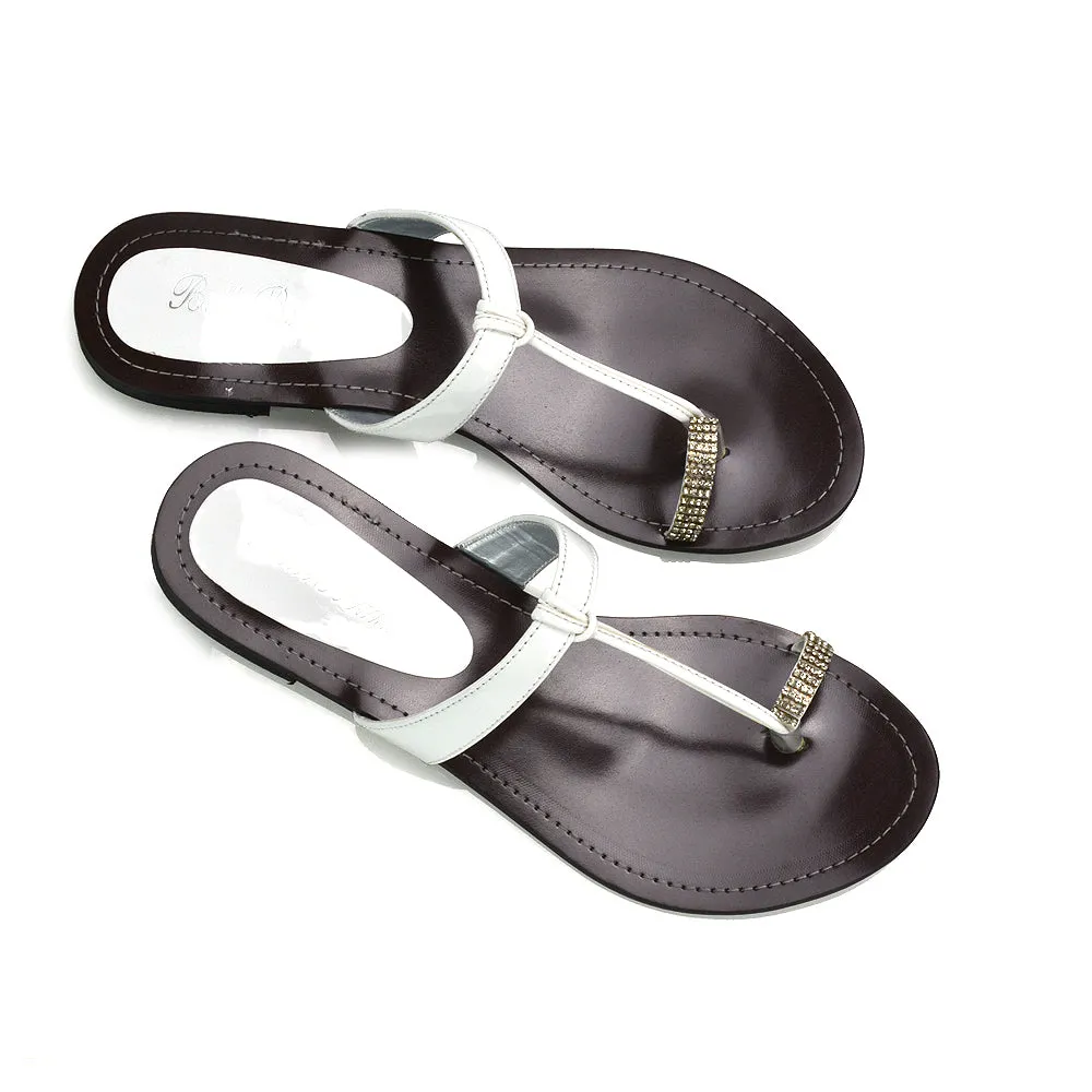 Lala Flat Strappy Diamante Detail Toe Ring Slider Summer Sandals in White sold by XYlondon product image thumbnail 5