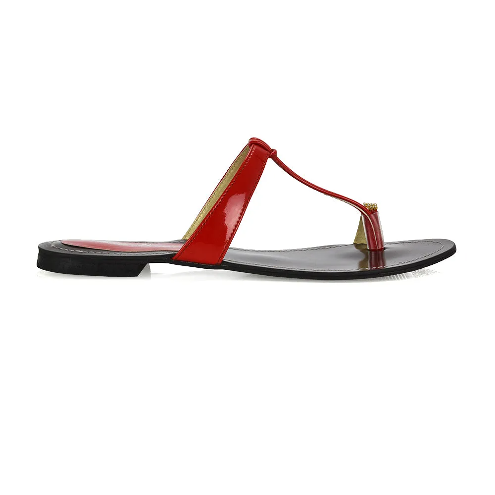 Lala Flat Strappy Diamante Detail Toe Ring Slider Summer Sandals in Red sold by XYlondon product image thumbnail 2