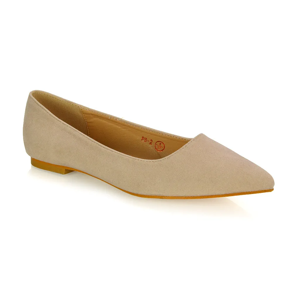 Alessia Flat Pointed Toe Low Heel Slip on Bridal Ballerina Pump Shoes in Nude sold by XYlondon