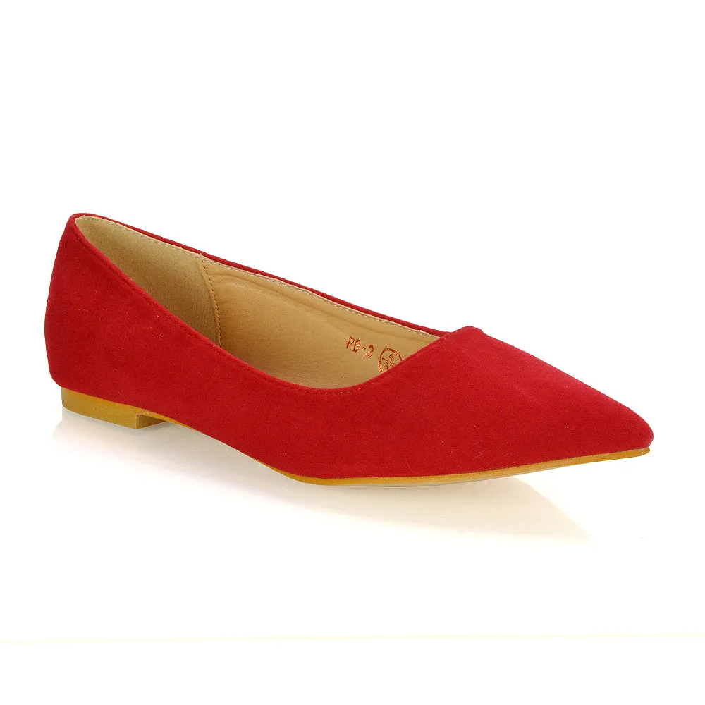 Alessia Flat Pointed Toe Low Heel Slip on Bridal Ballerina Pump Shoes in Red sold by XYlondon