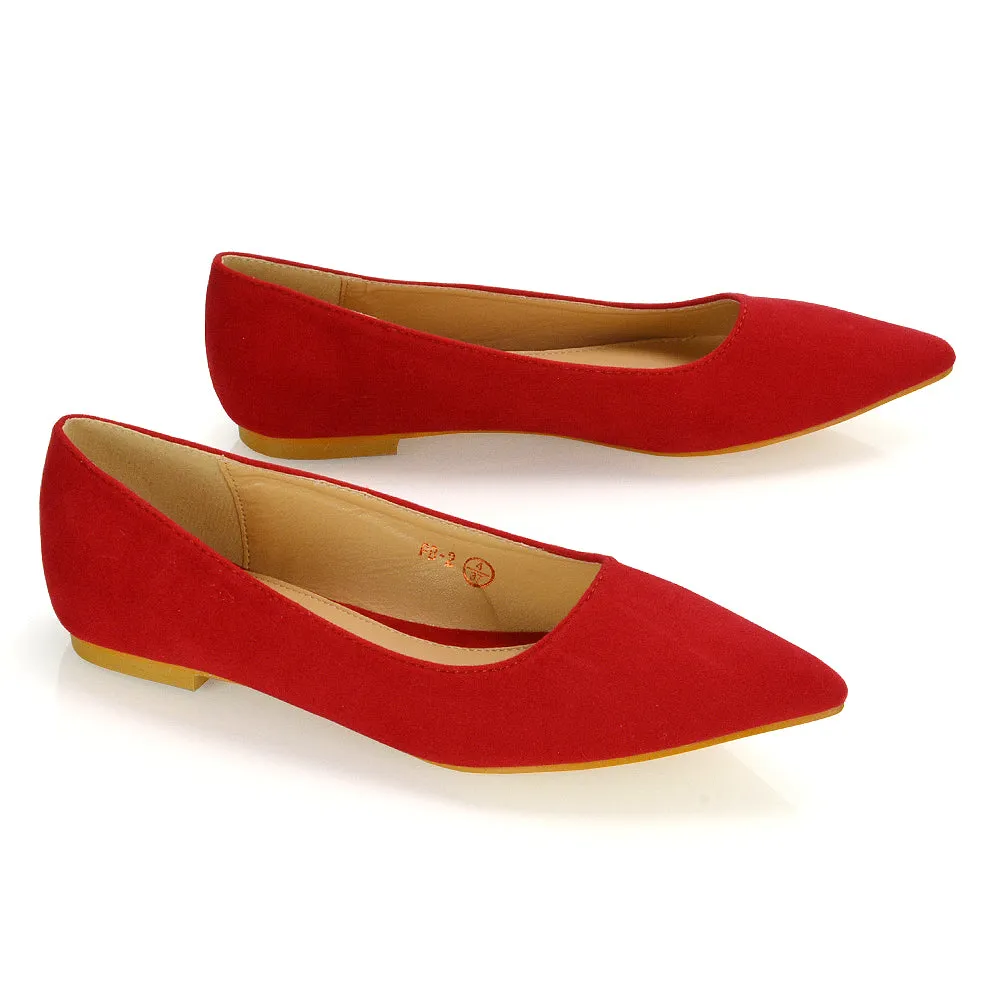 Alessia Flat Pointed Toe Low Heel Slip on Bridal Ballerina Pump Shoes in Red sold by XYlondon product image thumbnail 3