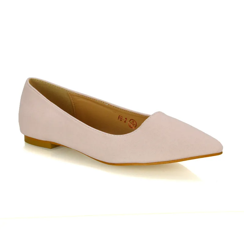 Alessia Flat Pointed Toe Low Heel Slip on Bridal Ballerina Pump Shoes in Pastel Pink sold by XYlondon