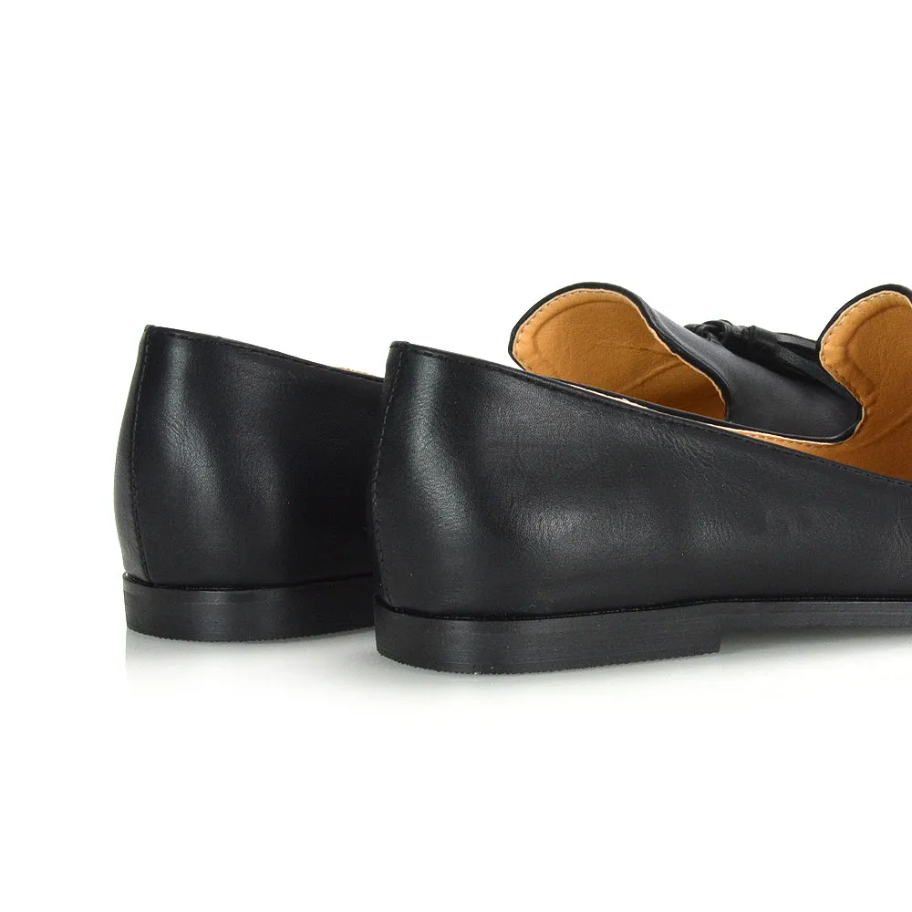 Betsy Slip on Pointed Toe Flat Tassel Detail Loafer Smart Shoes in Black PU sold by XYlondon product image thumbnail 5